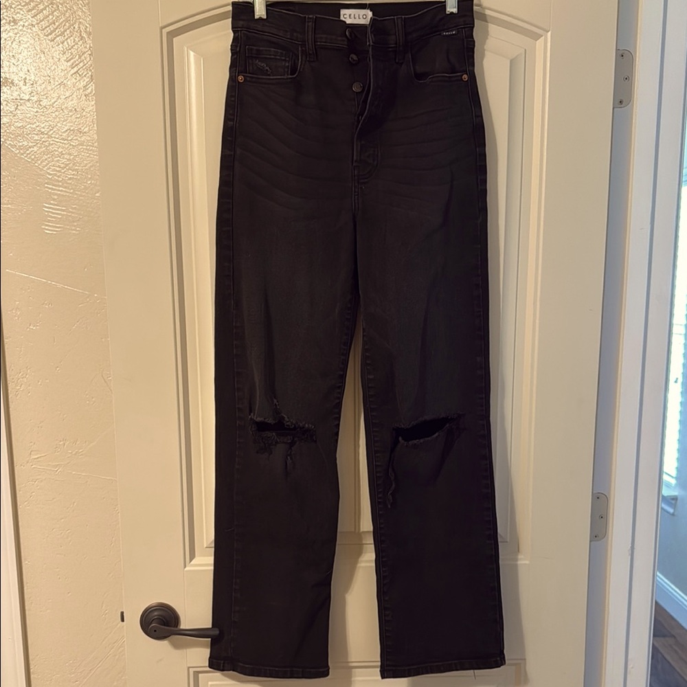 Cello Women's High Rise Black Distressed Jeans